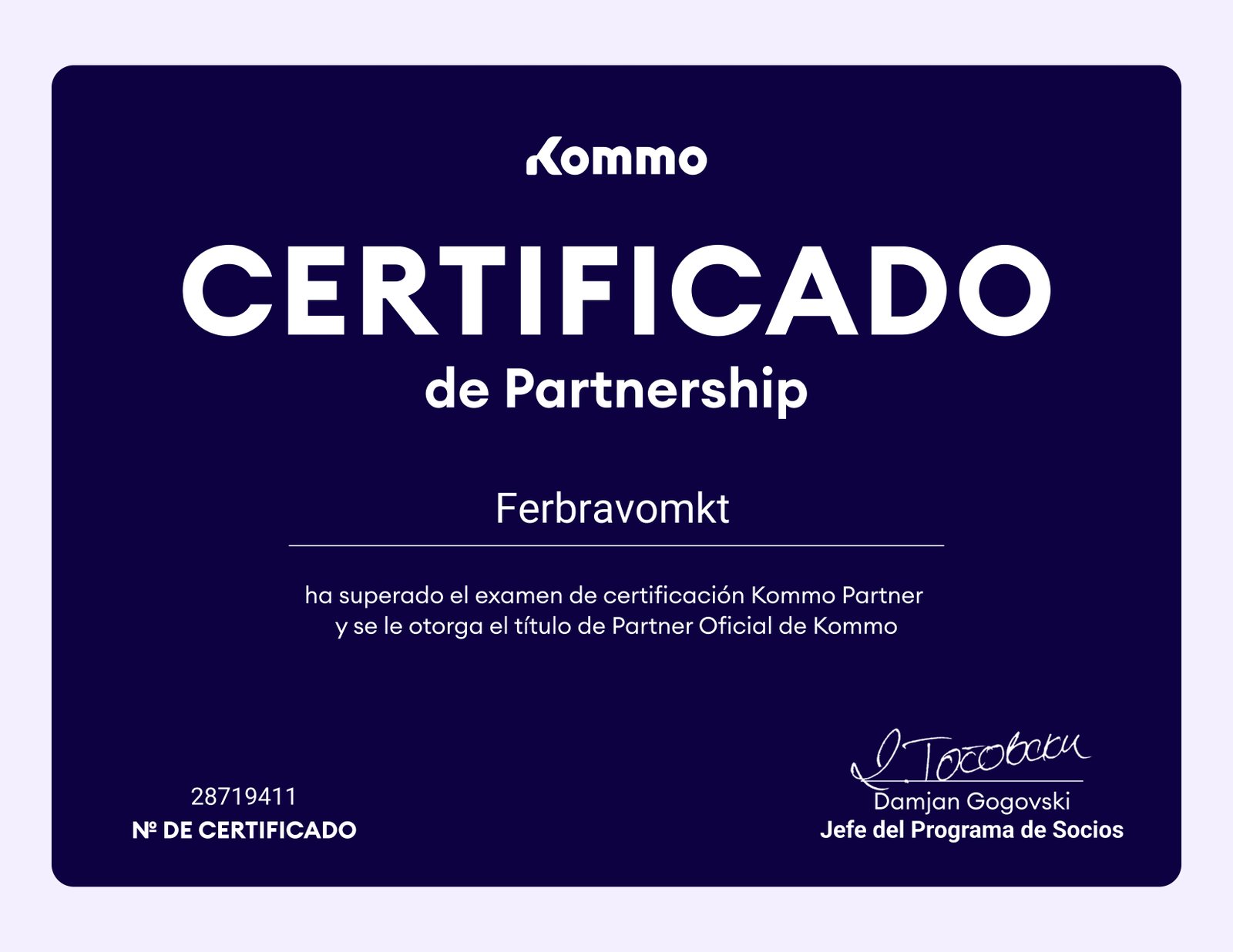 Certificado de Partnership con Kommo